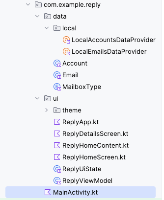 The Reply App file directory displays two sub-directories that are expanded: