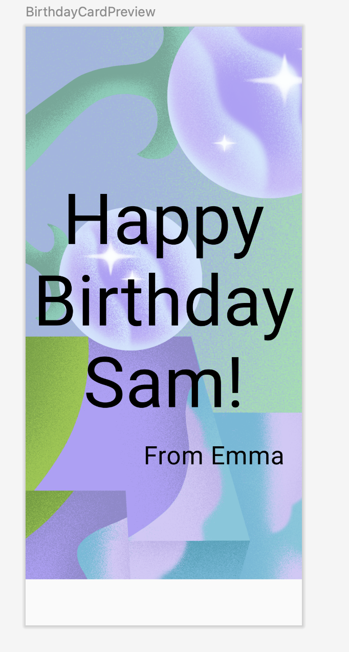 包含文字和图片的预览屏幕。 背景图片固定在顶部