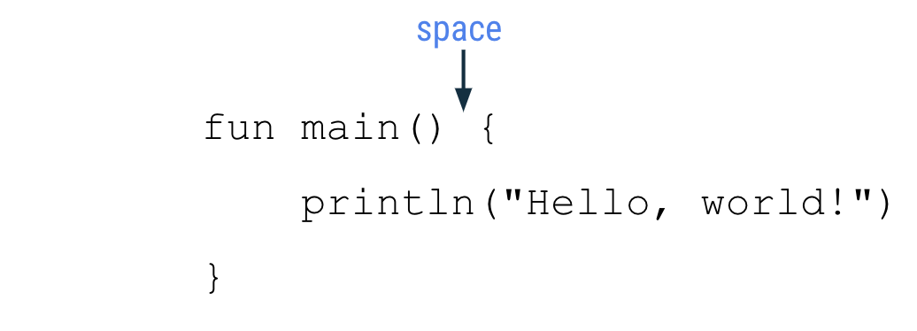 Function formatting The following main function code is shown in the image: fun main() {     println(