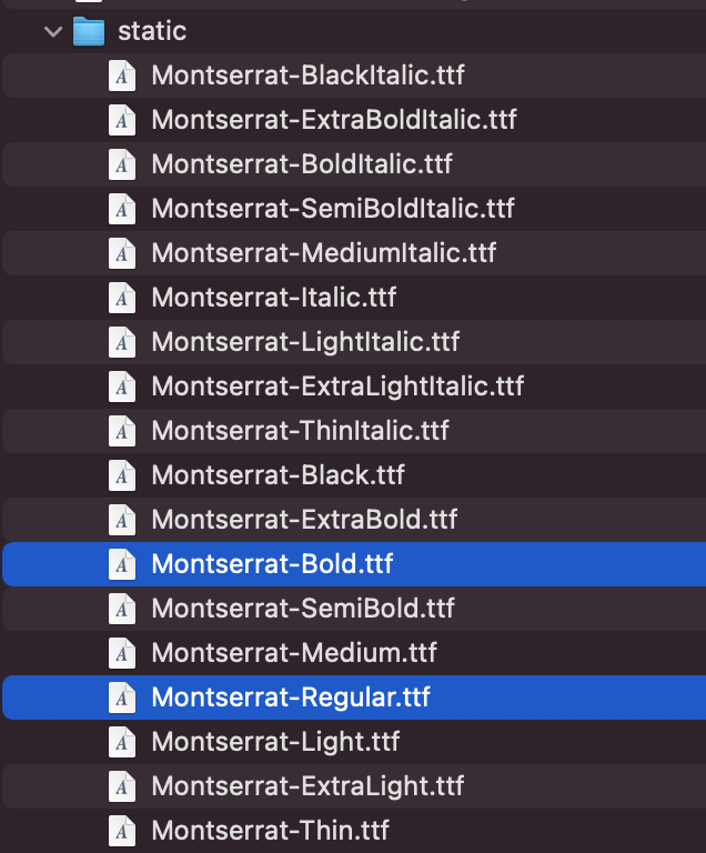 Folder statis Gambar ini menampilkan konten folder statis font Montserrat.