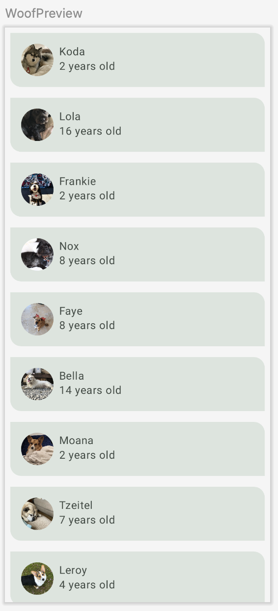 Pratinjau Woof Pratinjau Woof dengan kartu berbentuk