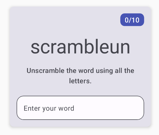 Game layout showing the scrambled word b6ddb1f07f10df0c.png