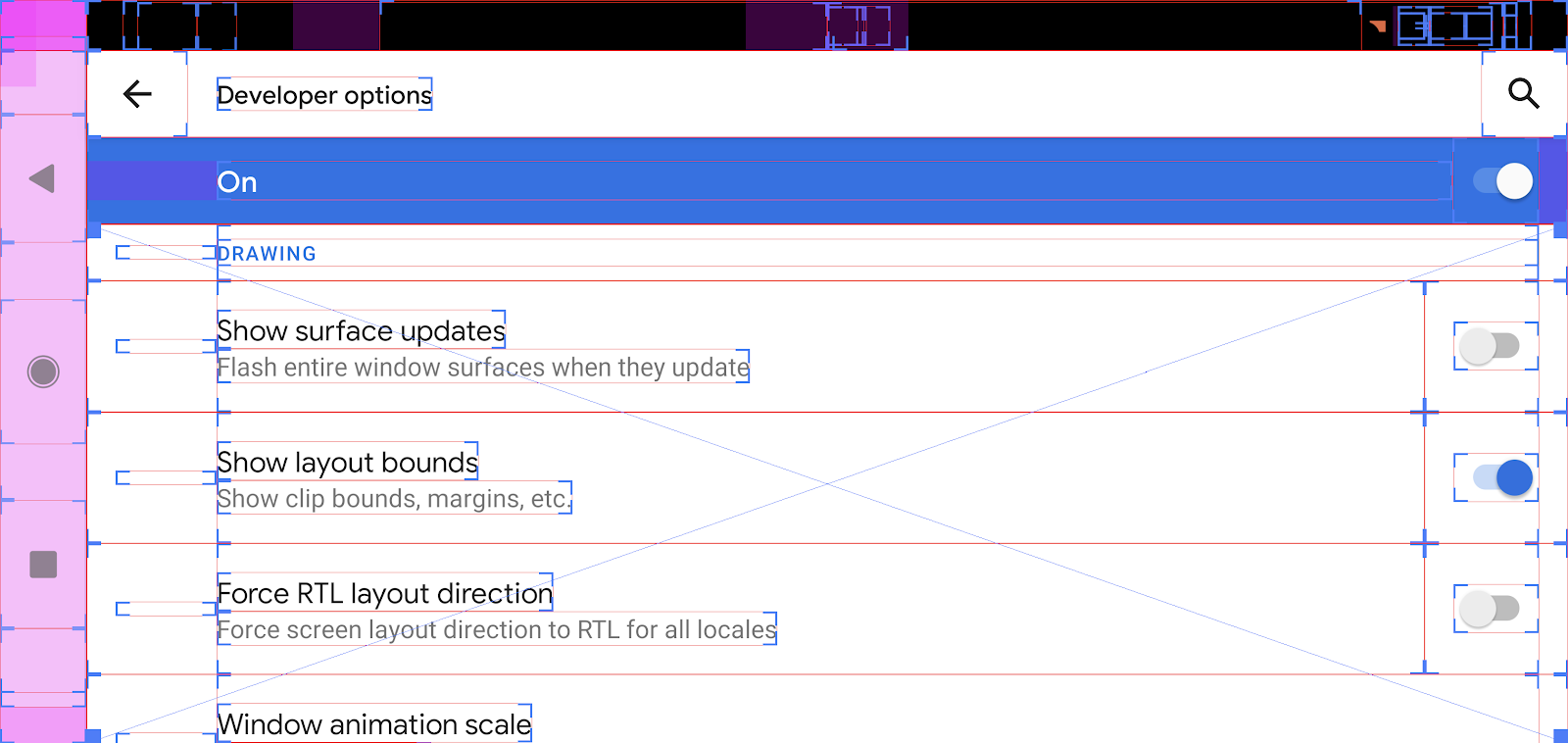 Layout bounds Screenshot showing layout bounds on screen.