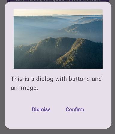 Una finestra di dialogo con una foto del Monte Feathertop, Victoria. Sotto l'immagine sono presenti un pulsante di chiusura e un pulsante di conferma.