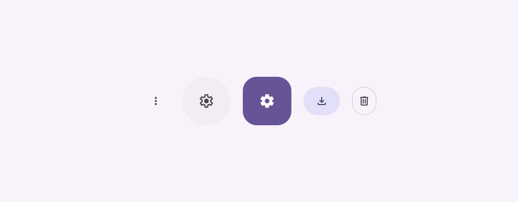 5 Symbolschaltflächen mit verschiedenen Symbolen (Einstellungen, Mehr usw.) Einige sind ausgefüllt, was eine Auswahl andeutet, andere sind umrandet.