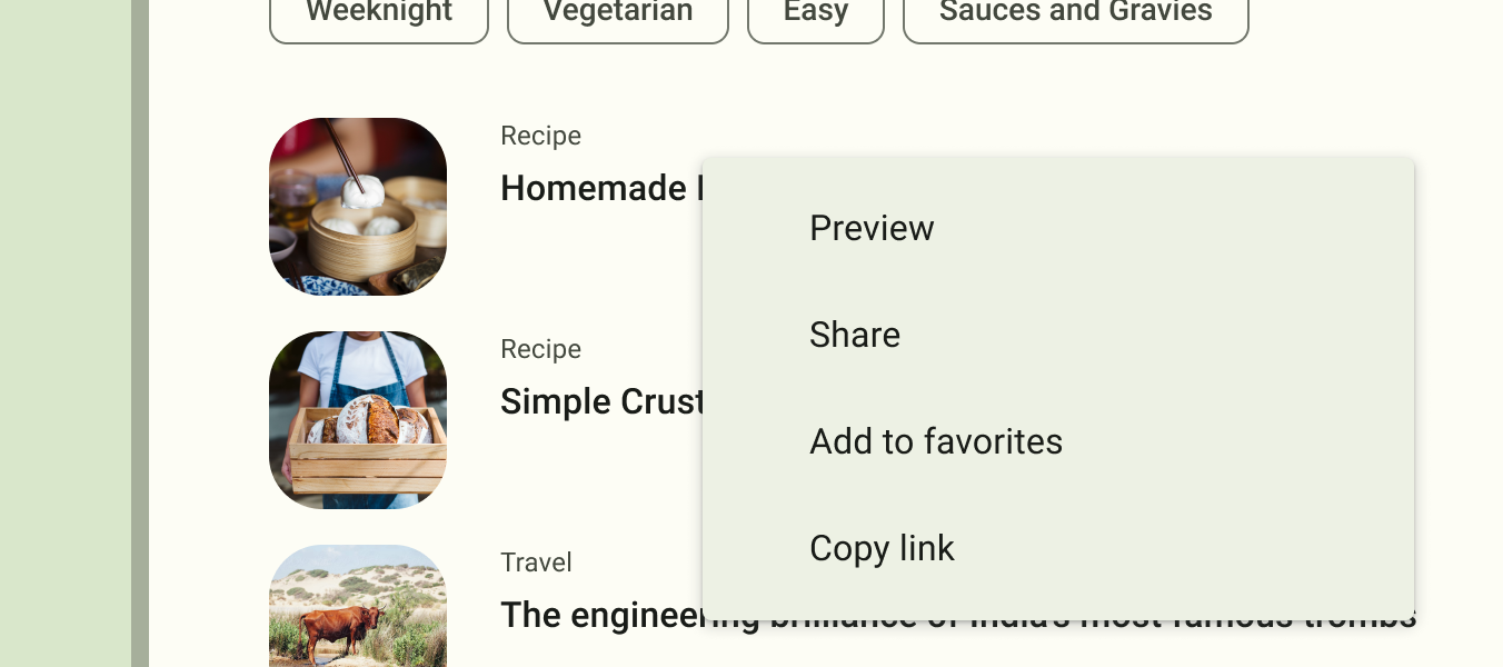 Un'immagine che mostra un menu contestuale mobile
