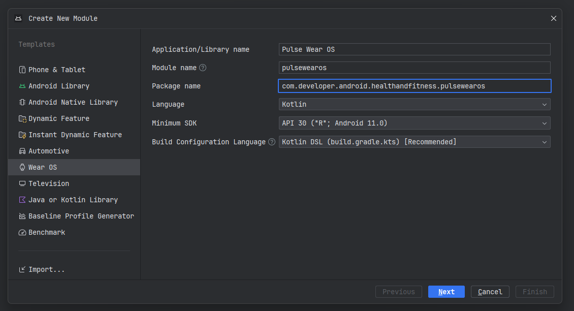 Android Studio'da Wear OS modül sihirbazı