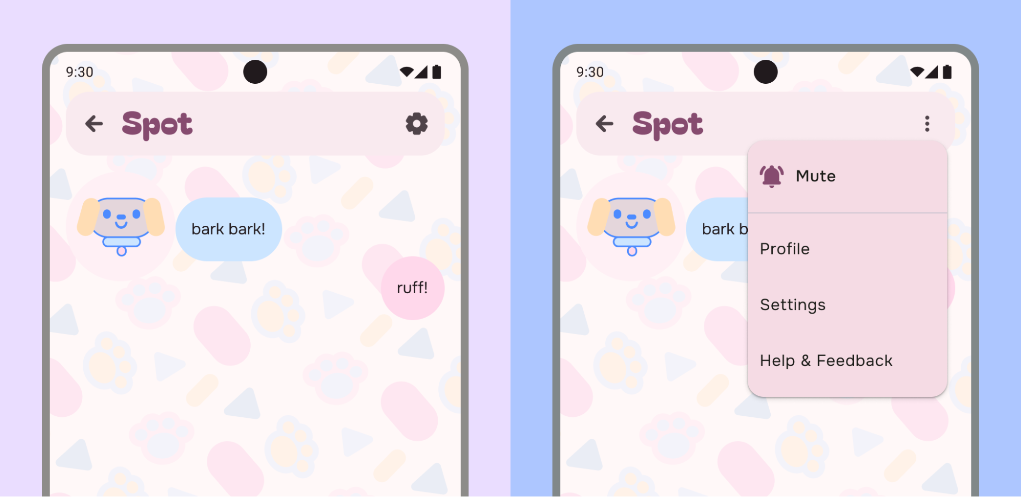 configurações em dois locais