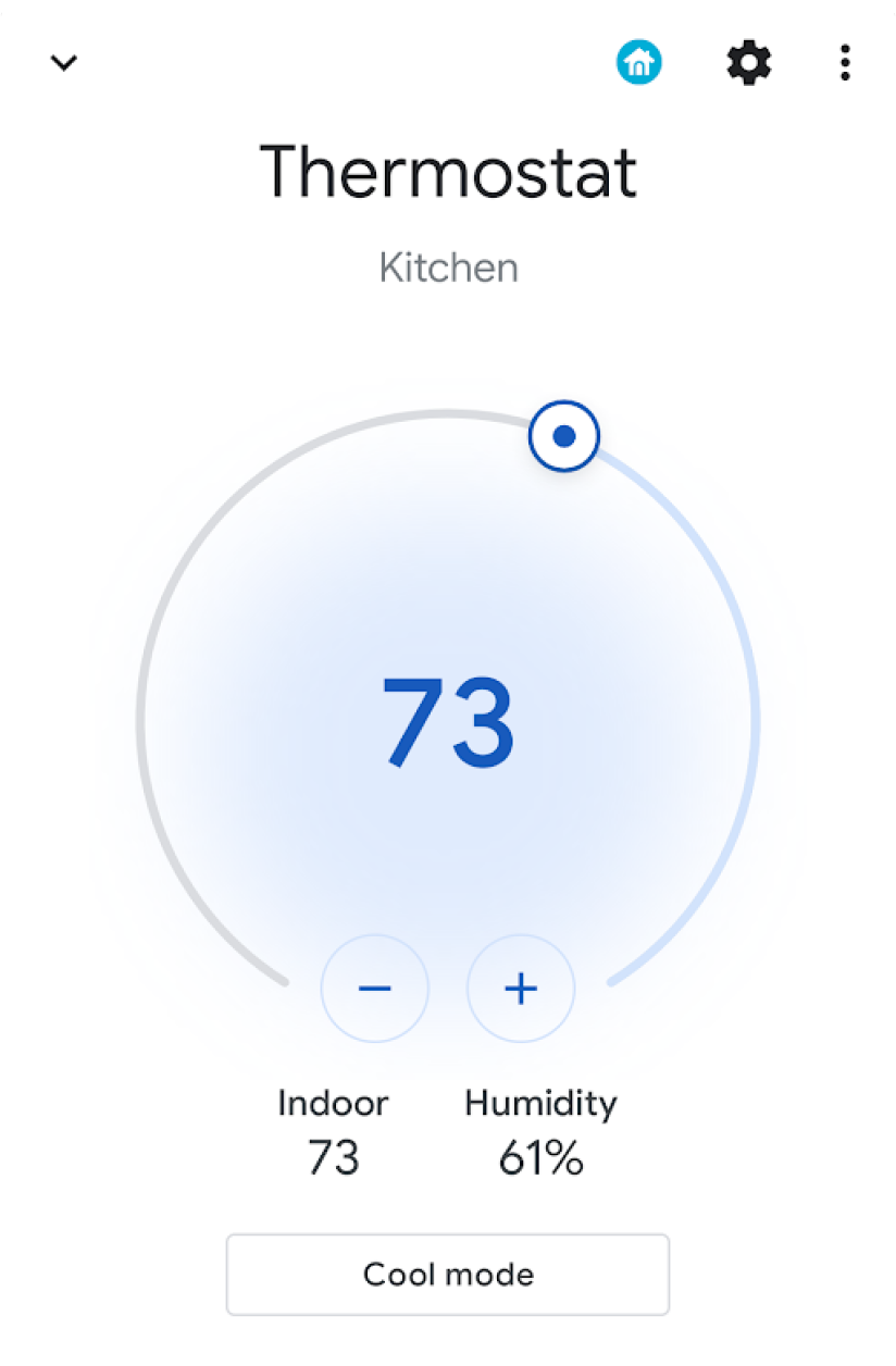 Un'immagine che mostra il widget del riquadro della temperatura (aperto)
