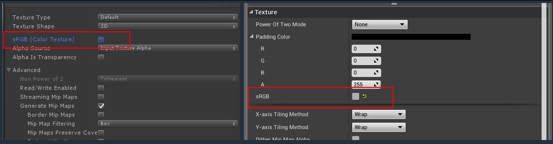 การตั้งค่าพื้นผิว sRGB ใน Unity และ Unreal Engine 4