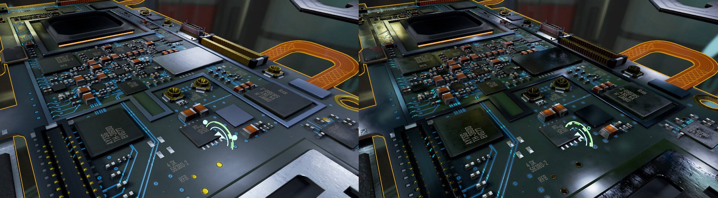 הדמיה של גבר מחוספס ממתכת במרחב צבעים לינארי לעומת מרחב צבעים sRGB