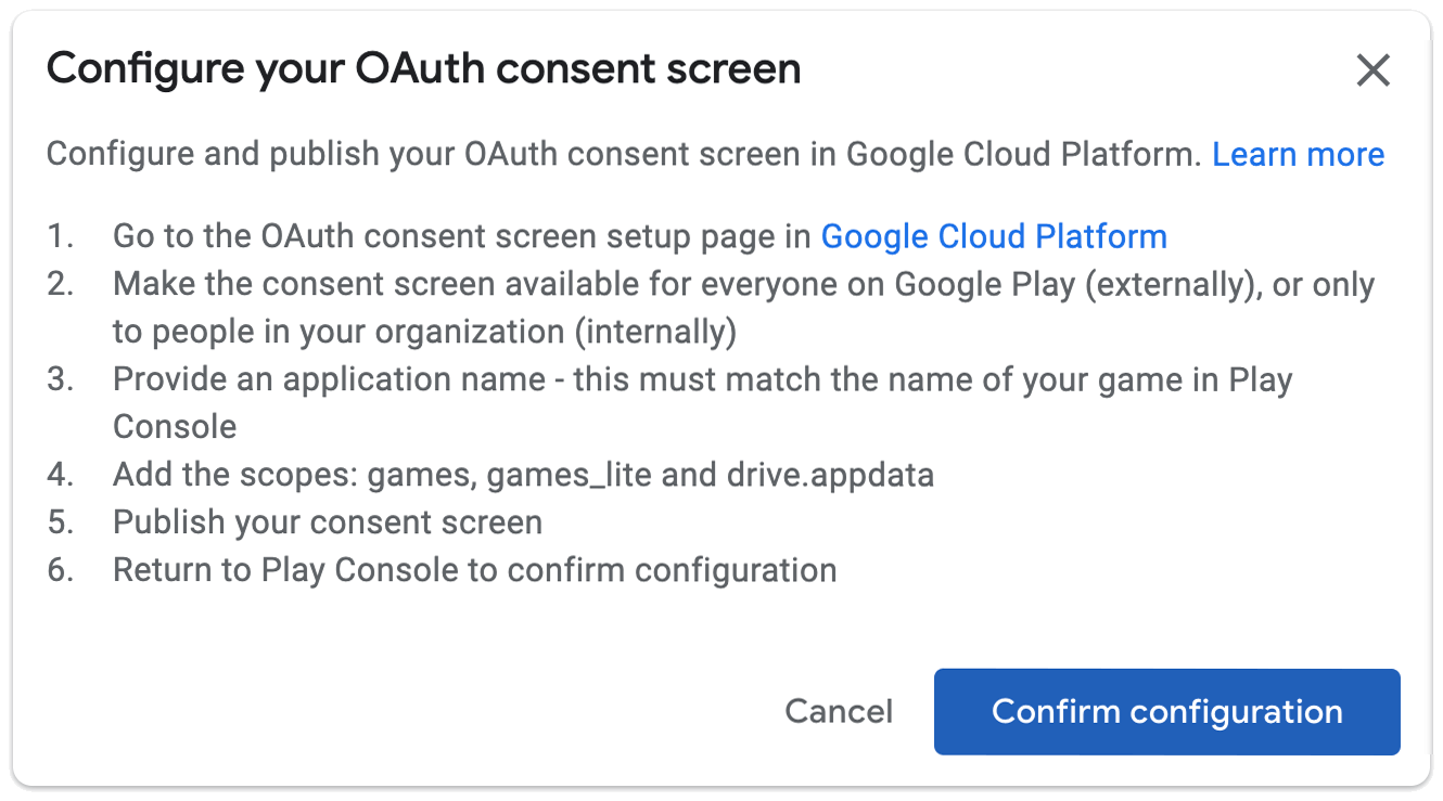 Aufforderung zum Konfigurieren des OAuth-Zustimmungsbildschirms