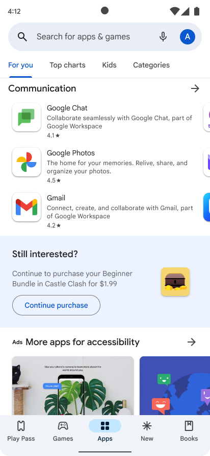 A tela da Google Play Store mostra um
pedido de compra de uma compra abandonada anteriormente