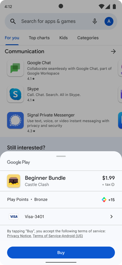 صفحه فروشگاه Google Play یک را نشان می دهد درخواست خرید برای خریدی که قبلاً رها شده است