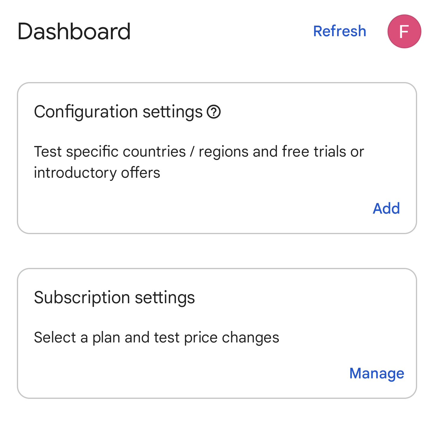 Tableau de bord Play Billing Lab