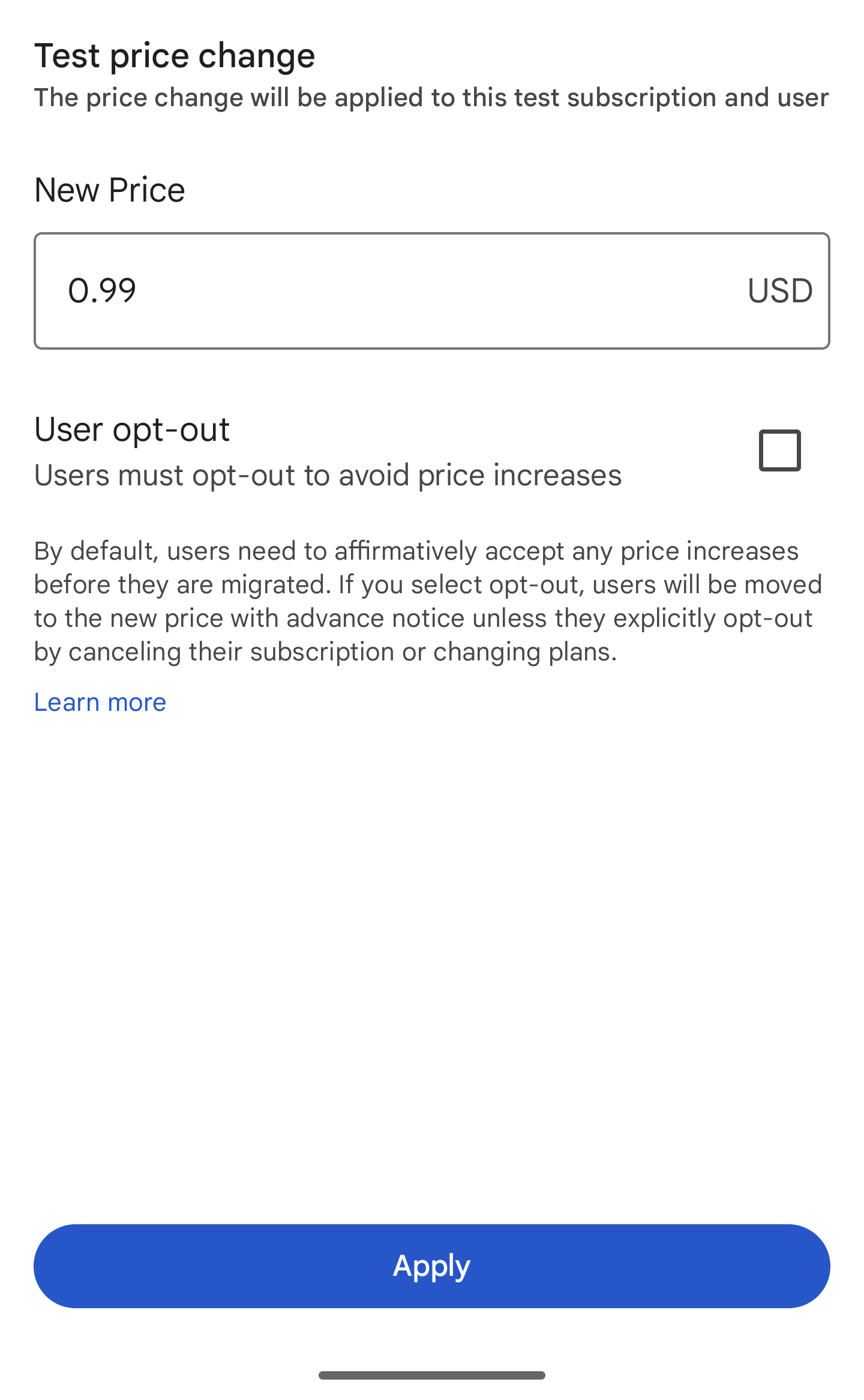 Prueba el cambio en el precio de la suscripción