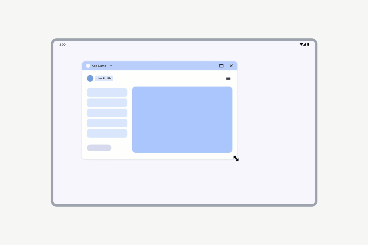ภาพเคลื่อนไหวของการปรับขนาดแอป UI จะปรับขนาดให้เต็มหน้าต่างเดสก์ท็อป