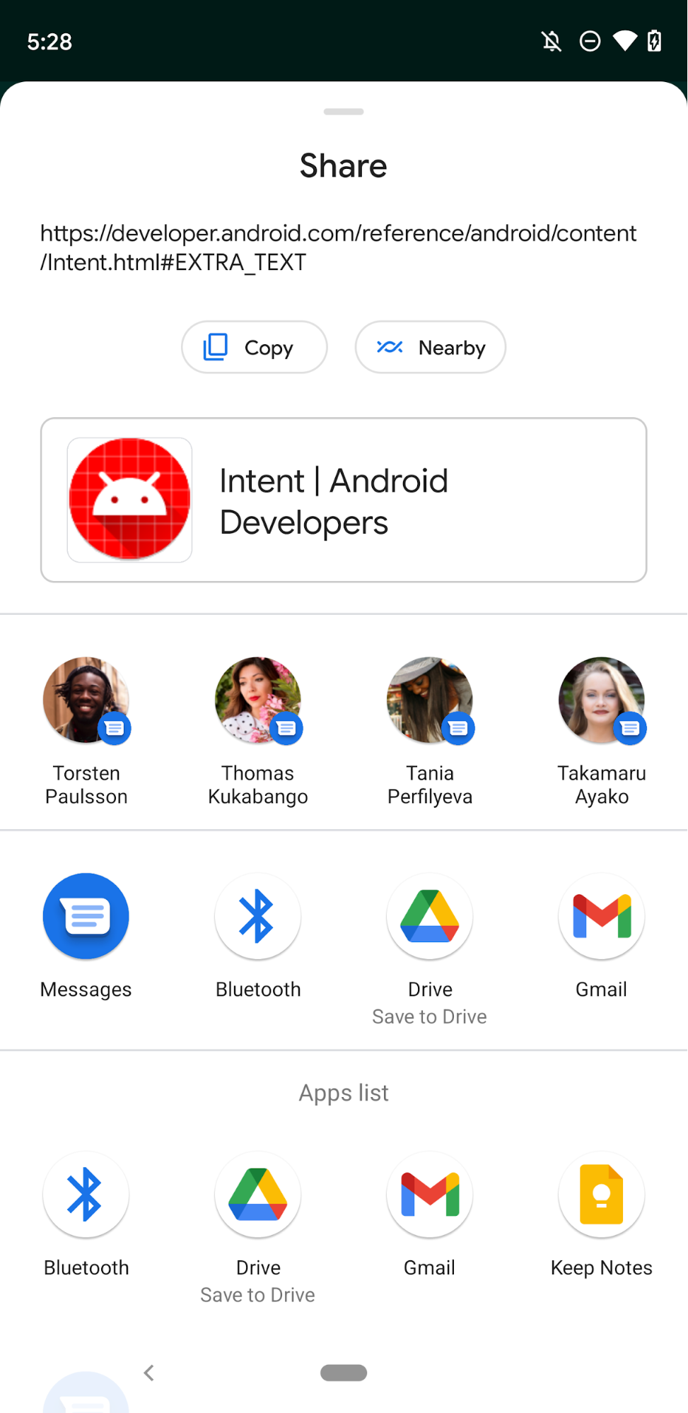 لقطة شاشة لميزة "قائمة مشاركة البيانات" من Android