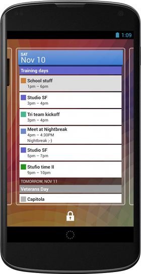 Widget Agenda sur l'écran de verrouillage