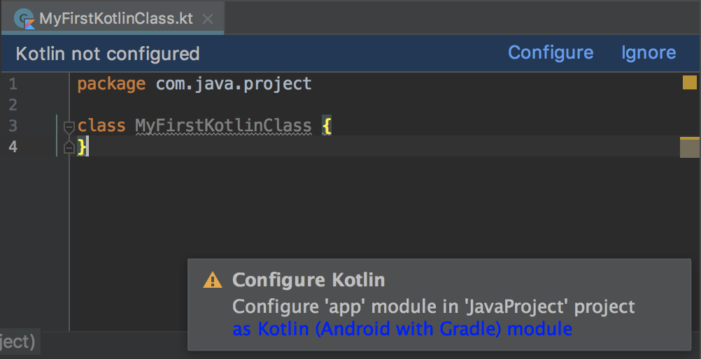 الذي يطالبك بتهيئة لغة Kotlin
المشروع