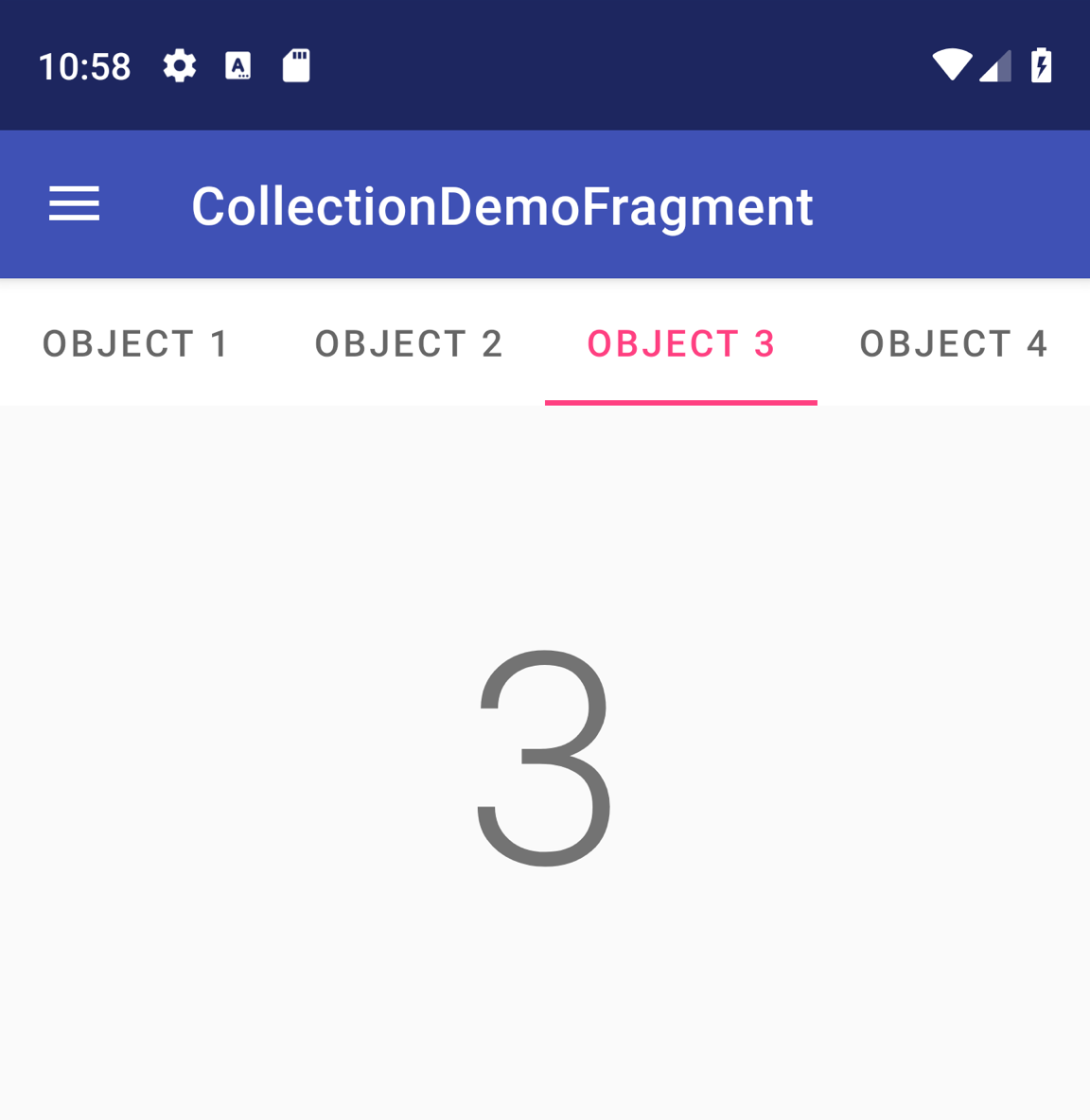 Un'immagine che mostra un layout Tab con quattro schede e la terza è selezionata.
