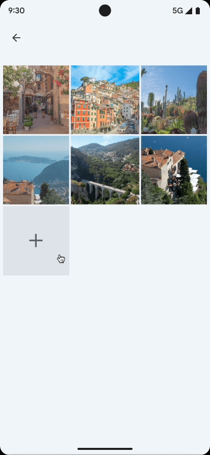 Das Dialogfeld zur Auswahl von Fotos wird mit den Mediendateien auf Ihrem Gerät angezeigt. Wählen Sie ein Foto aus, das Sie für die App freigeben möchten.