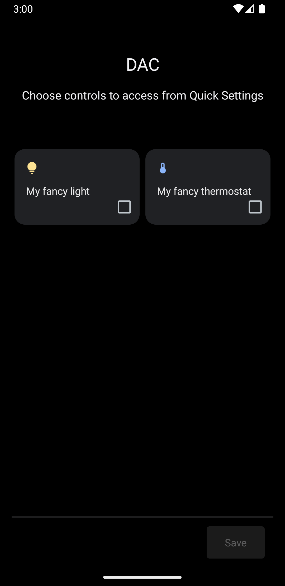Un'immagine che mostra il menu di sistema contenente un controllo della luce e del termostato