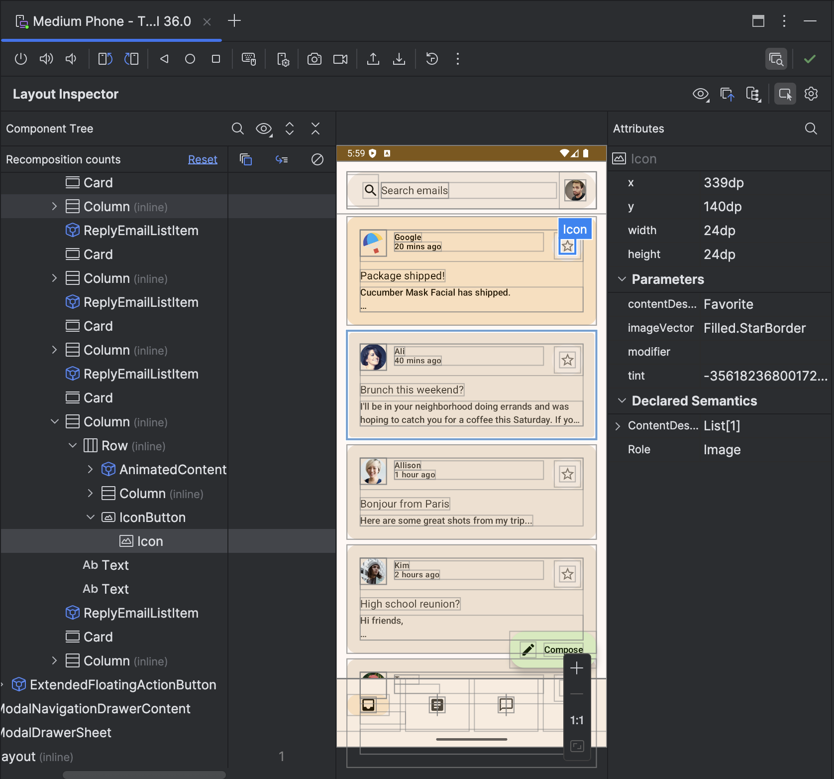 L'albero dei componenti in Embedded Layout Inspector ora supporta lo scorrimento orizzontale e lo scorrimento automatico durante la selezione.