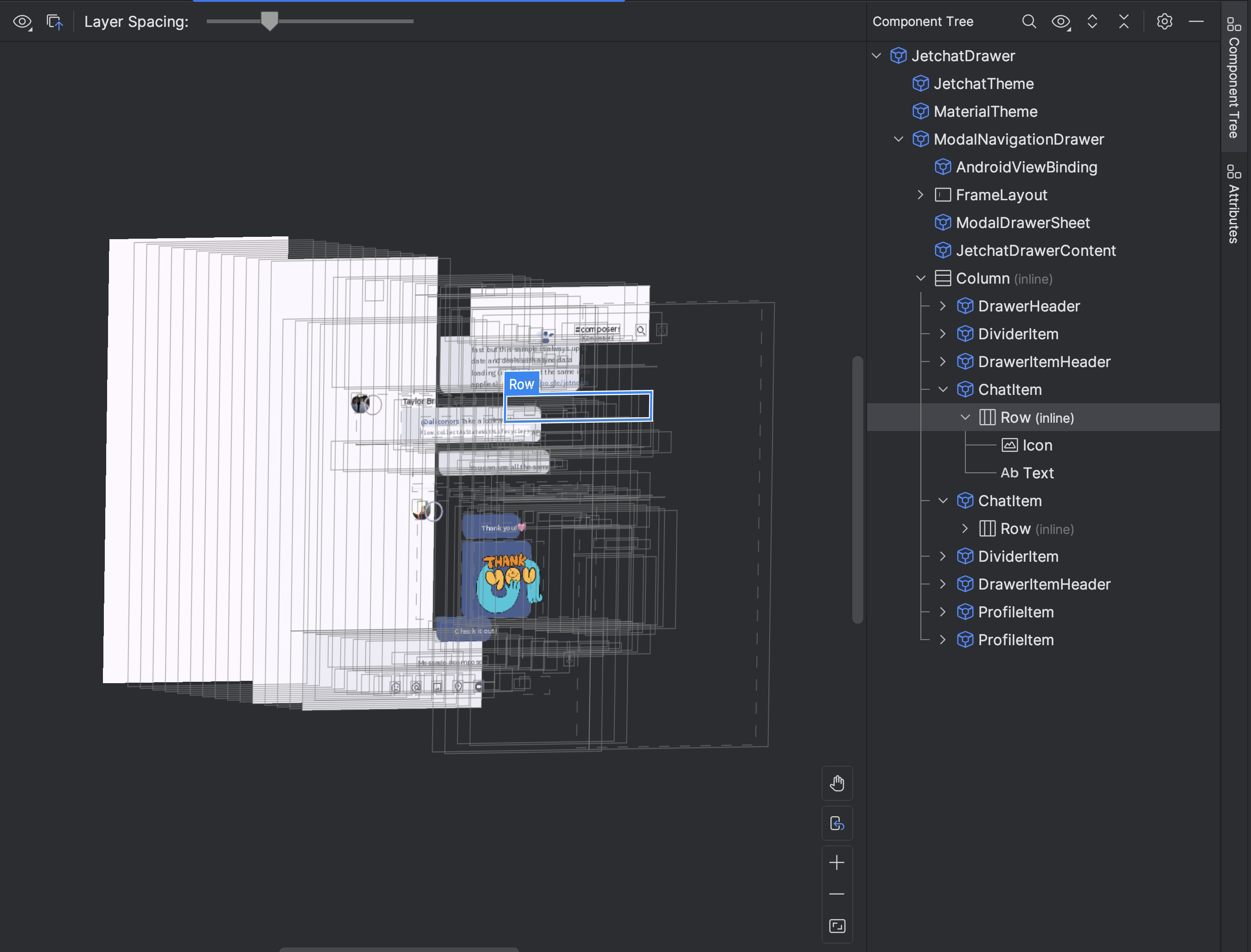 Layout Inspector: 3D görünüm