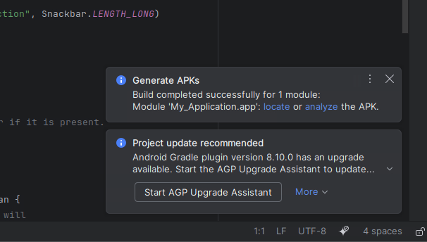 Fai clic su Trova nella notifica dell&#39;APK generato