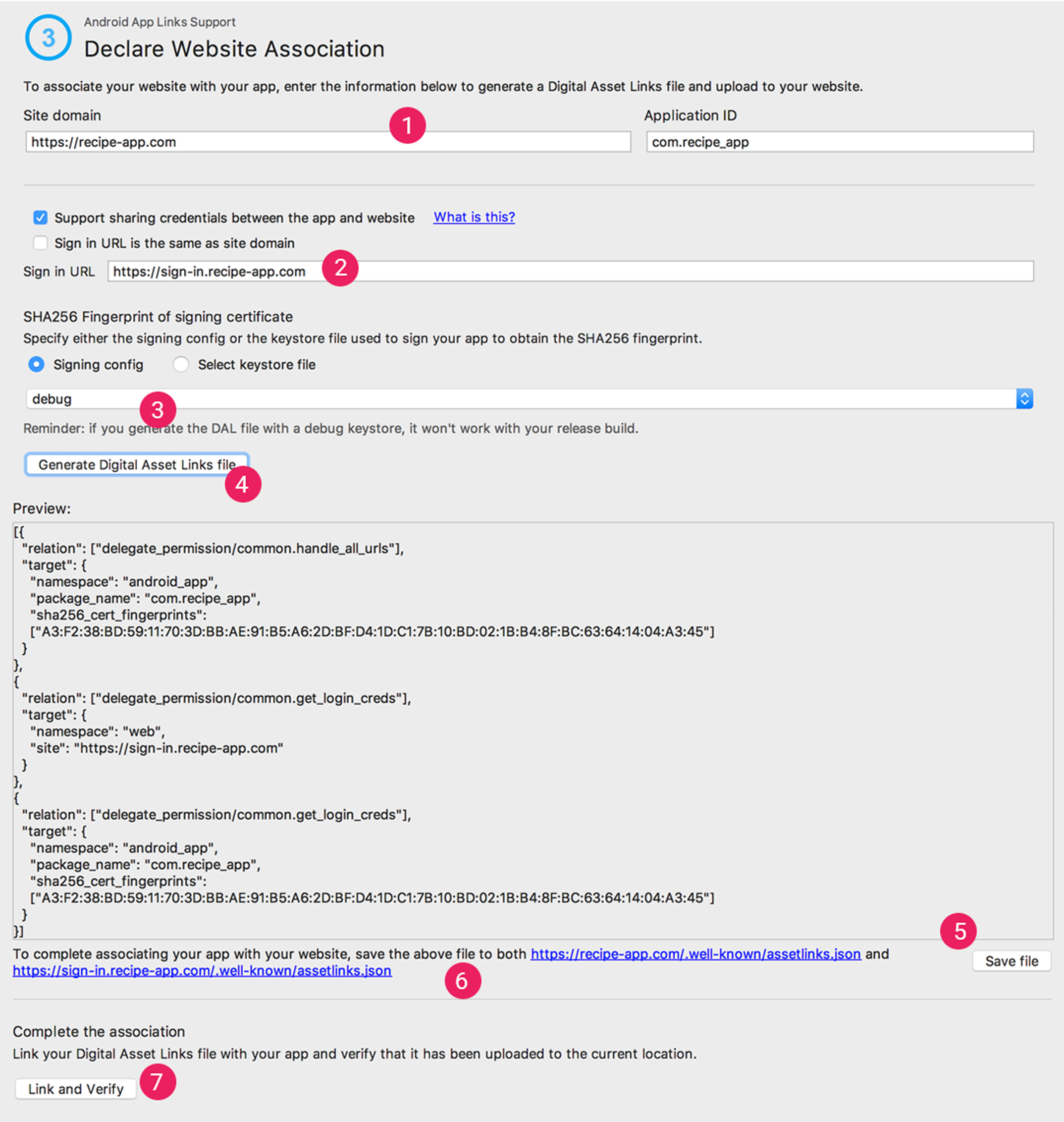 L'assistant d'App Links vous guide tout au long du mappage de l'URL de base