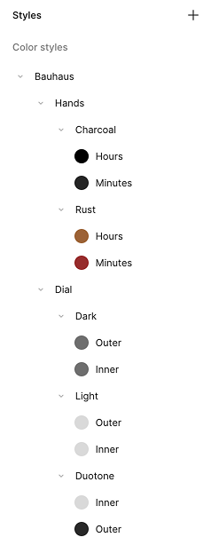 Styles are organized by element family, then by color theme name,
    then by specific elements