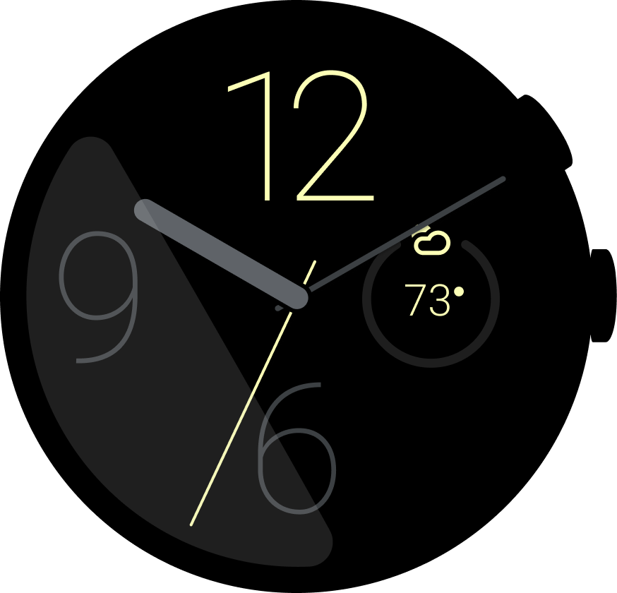 Циферблат часов Wear OS с погодным дополнением.