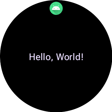 Materyal 3 ile oluşturulmuş bir Wear OS kutucuğu, &quot;Hello World&quot; metnini gösteriyor.